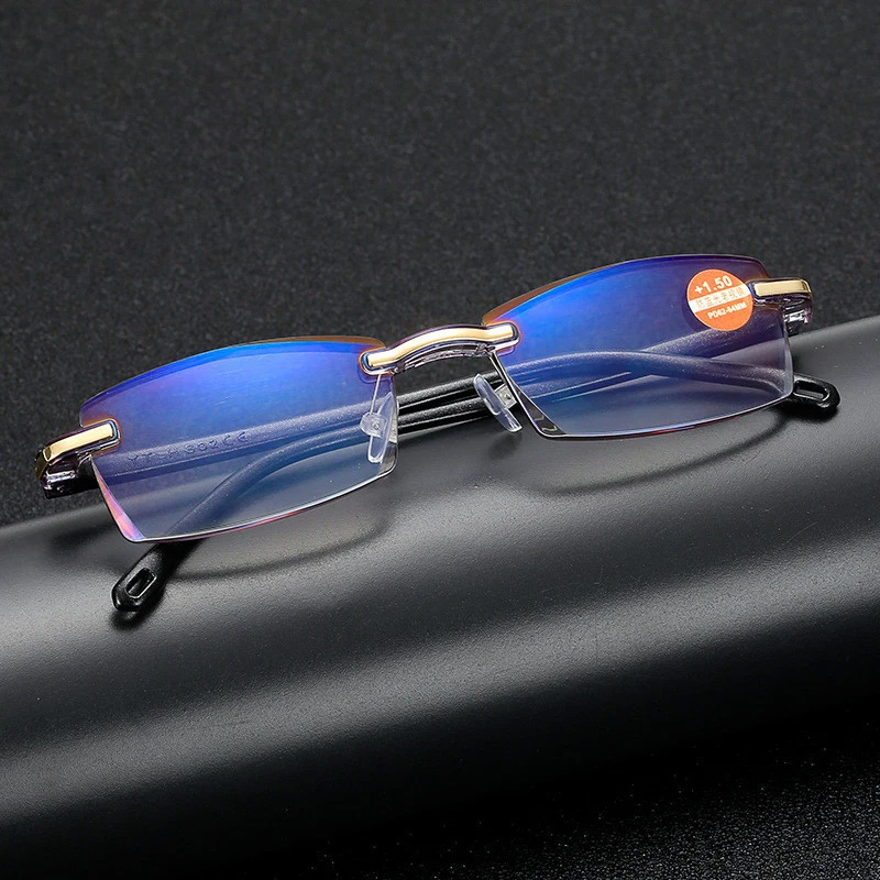 Retro Square Ultralight Rimless Anti-Blue Light Reading Glasses