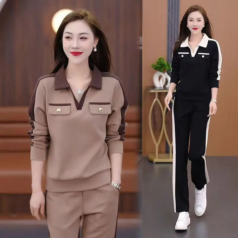 Casual Sportswear Set for Women in Plus Size Slimming and Stylish New Style for Reducing Age Fashionable Long Sleeved 2