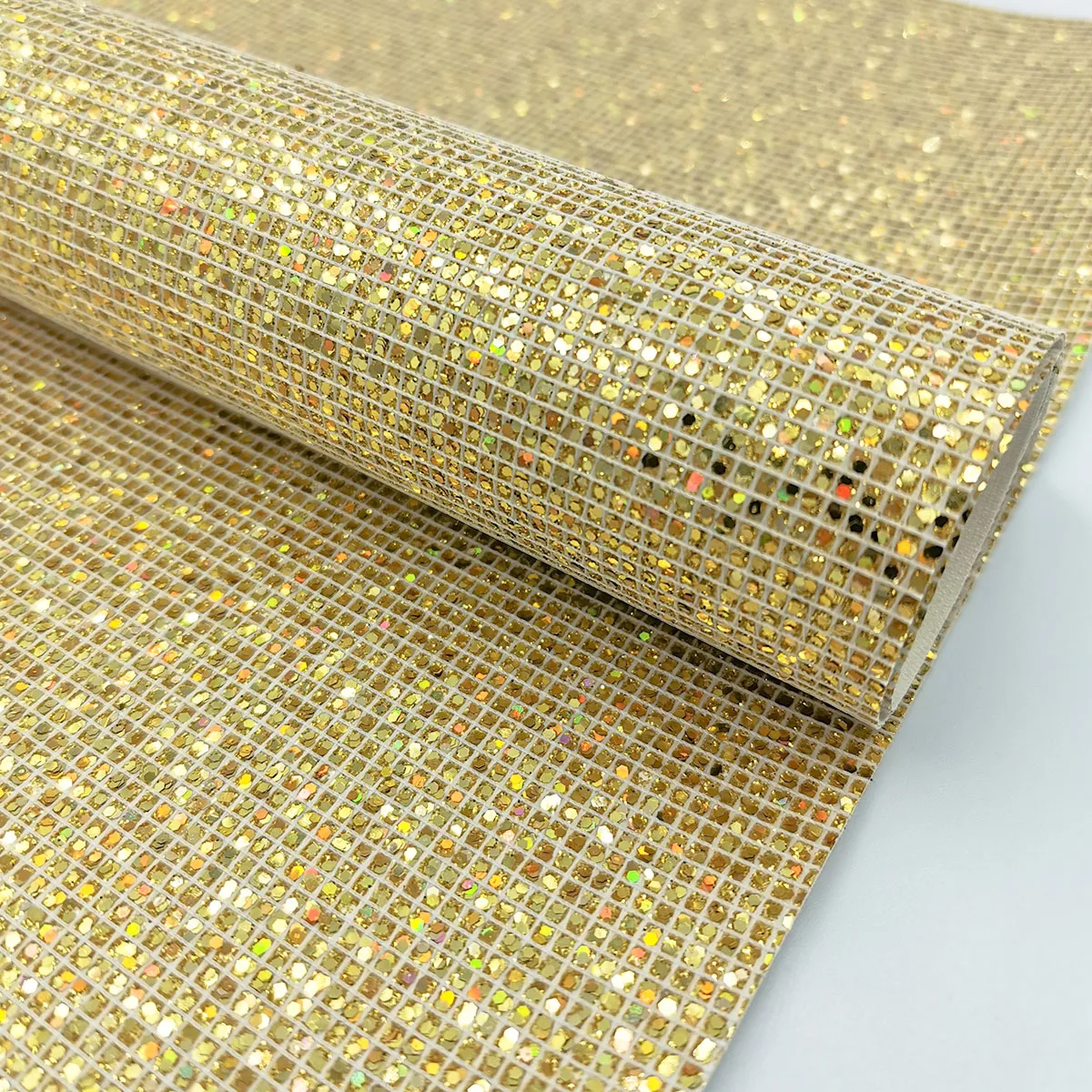Holographic Iridescent Glitter PU Leatherette Fabric – Starry Sky Plaid