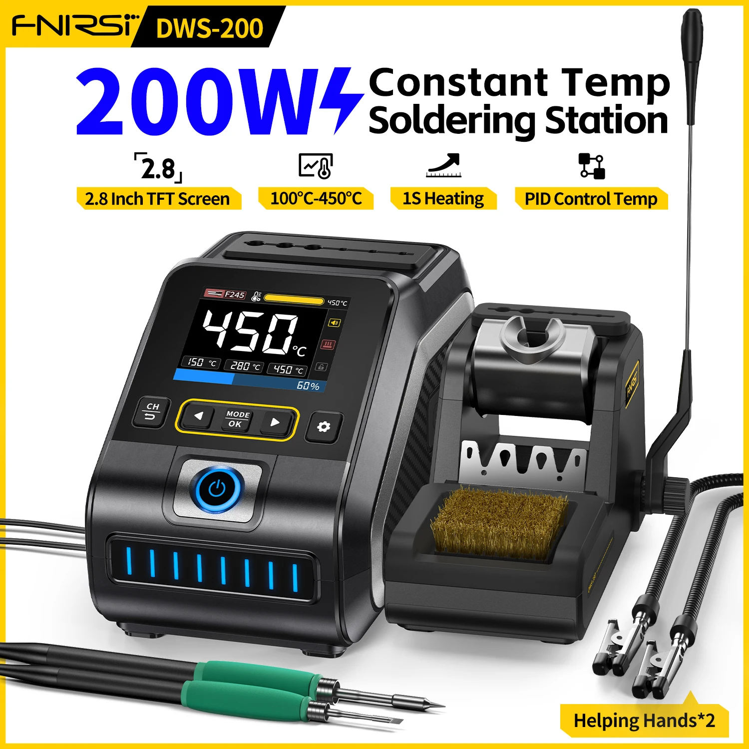Soldering Stand FNIRSI DWS-200 200W Power Repaid Heating Soldering Iron Staion C210 C245 Solder Iron Handle Electronic Welding Rework Station