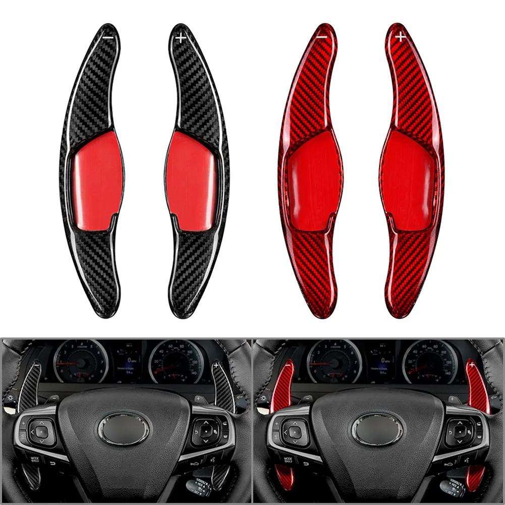 

1Pair Carbon Fiber Car Steering Wheel Shifter Paddle Extension For Toyota RAV4 Camry Corolla Zelas Mark X Black/Red