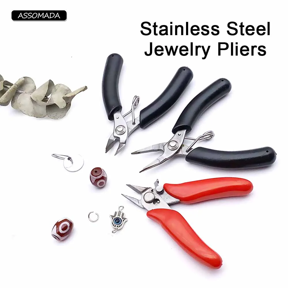 Mini Stainless Steel Jewelry Pliers Handle Anti-slip Diagonal Pointed Nose Pliers Handmade Necklace Bracelet DIY Jewelery Tools