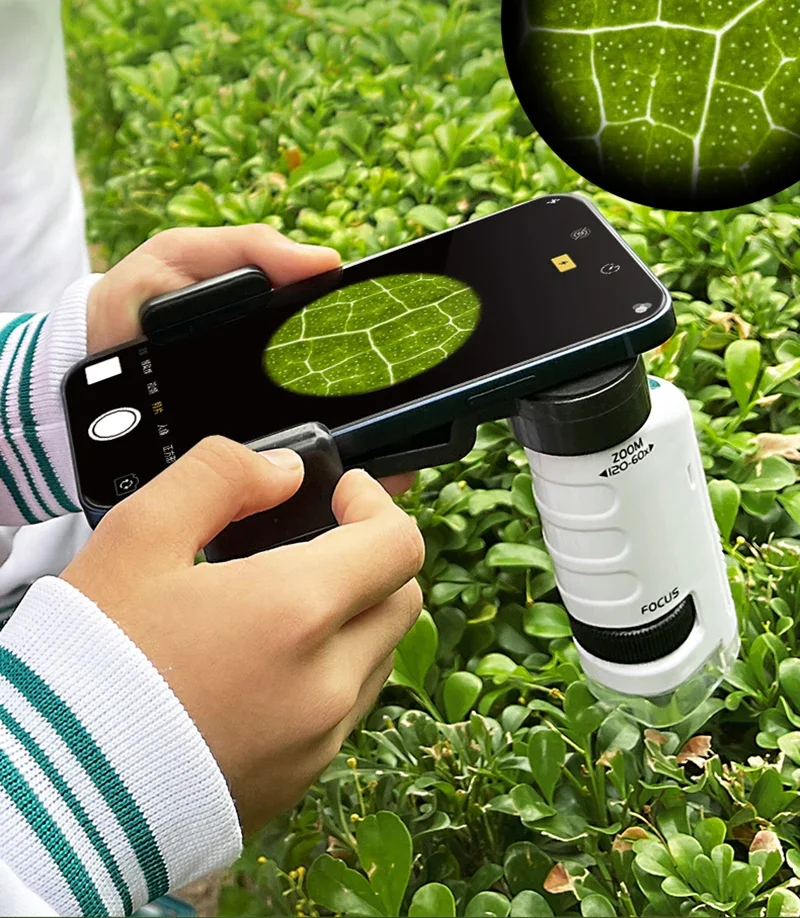 Handheld Microscope Kit Lab LED Light 60X-120X Home School Biological Science Stem Outdoor Toy Kids Gift