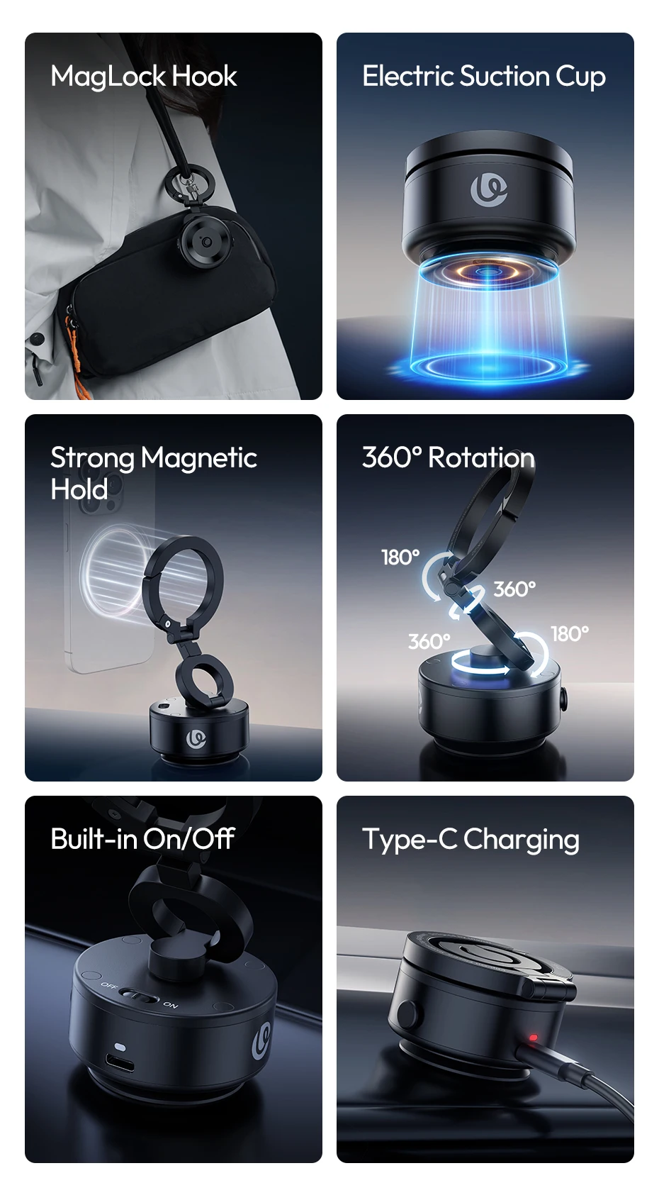 Clip-On Electric Suction Cup MagMount Phone Mount for iPhone 16 15 14 13 for Wal