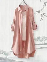 Plus Size Women Simple Long Sleeve Blouse Chic Korean Style Loose Fit Breathable Shirt Casual Autumn Solid Color Midi Tunic Tops - Image 4