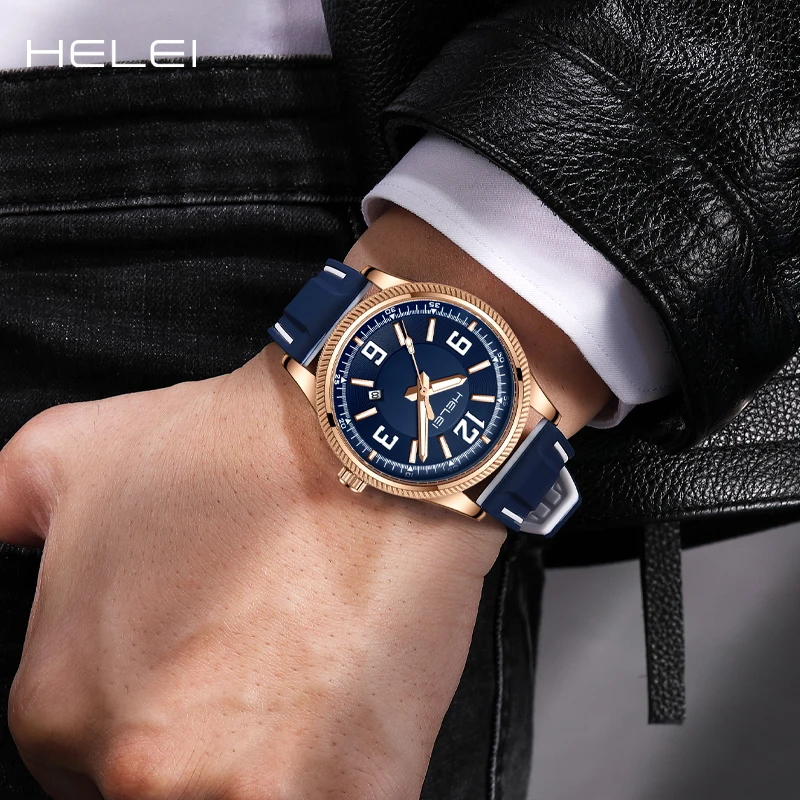 HELEI2024 Fashion Digital Dial Quartz Watch Branded Men's Genuine Belt Watches Round Business Watches Men's Luxury Watches