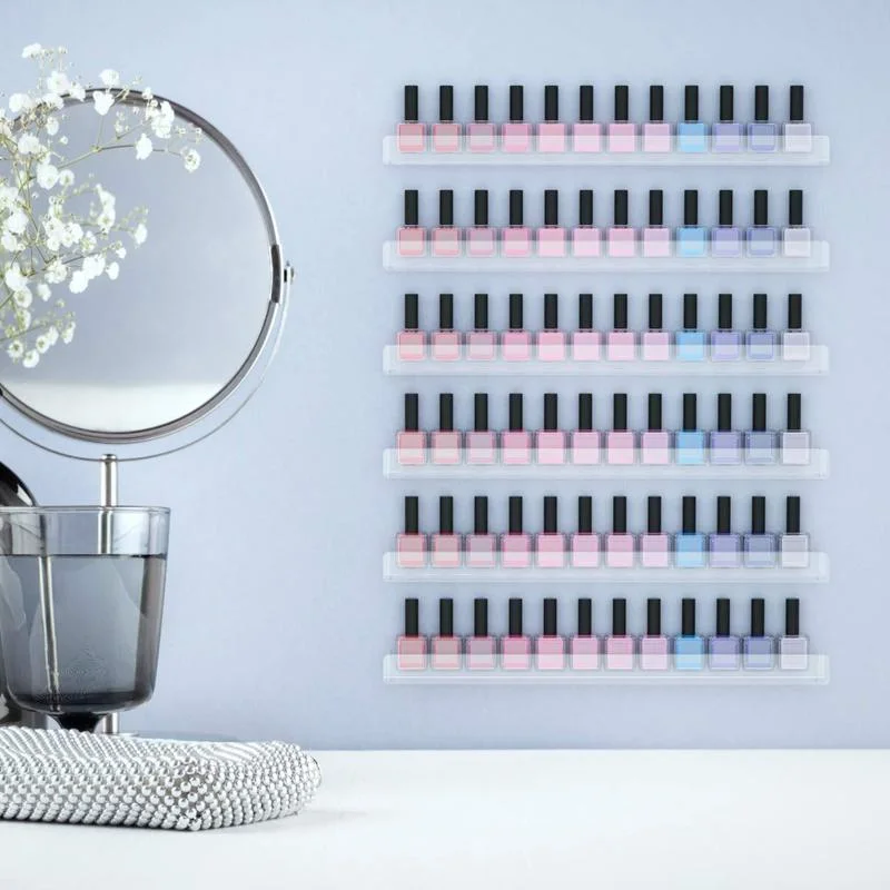 6 Layer Nail Polish Display Rack Transparent Acrylic Storage Holder Nail Art Tools Lipstick Organizer Wall-mounted Shelf_voghion.com
