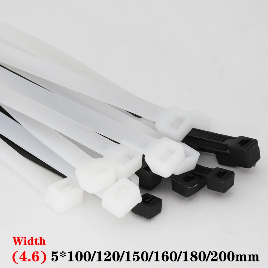 케이블 자체 잠금 나일론 플라스틱 스트랩 랩, 지퍼 타이 번들, 케이블 타이, 화이트 블랙, 5*100mm, 120mm, 150mm, 160mm, 180mm, 200mm 너비, 4.6mm