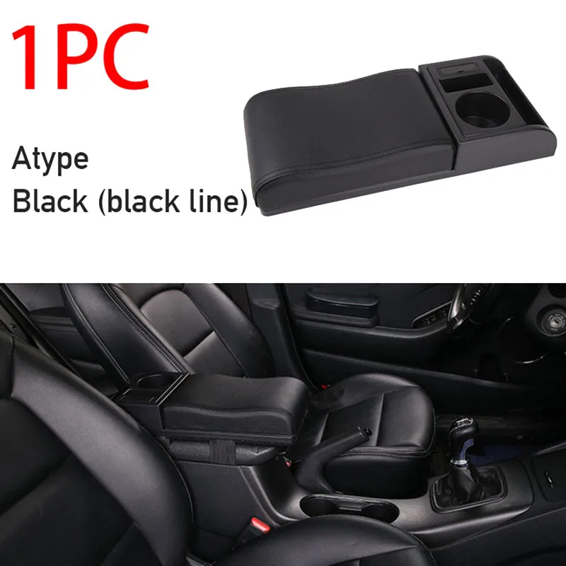 

Car Armrest With Cup Holder Universal Pu Leather Storage Box Soft Elbow Suppoty Cushion Movable Armrest Pad