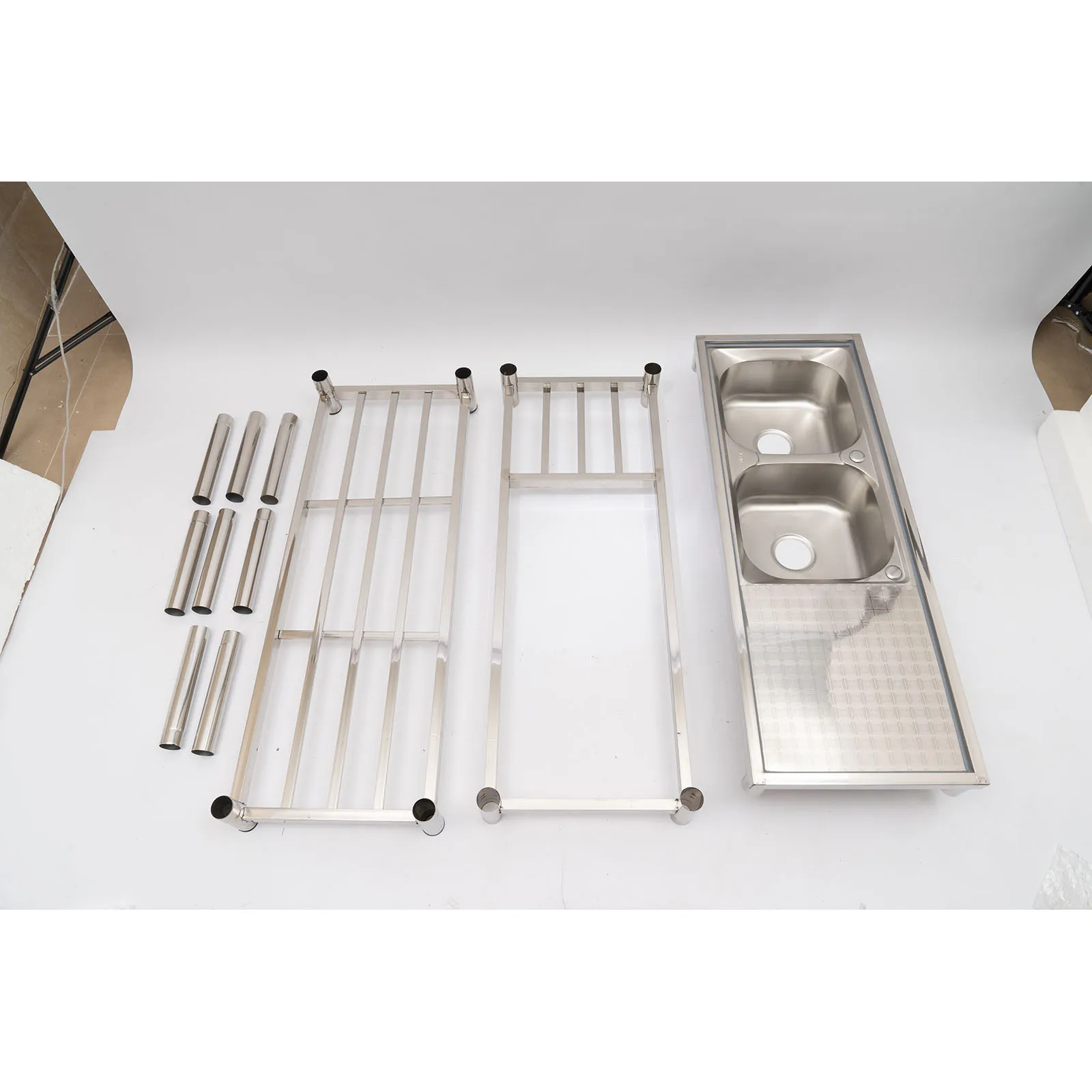Stainless Steel Commercial Sink Utility Sink 2 Compartment Kitchen w/Prep Table