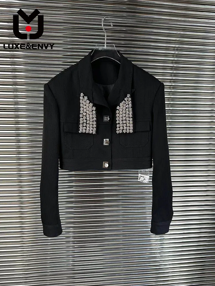 

LUXE&ENVY Neckline Metal Flower Lock Button Short Jacket Women's 2023 Autumn New High-end Jacket