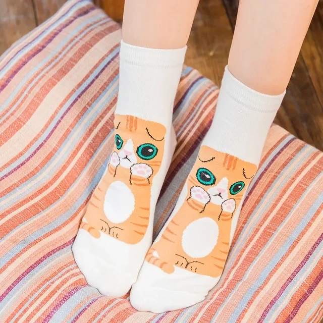 6 Pack Funny Socks for Women Bright Color Vintage Pattern Cat Kawaii  Harajuku Comfortable Casual Cartoon Pattern Cute Socks - AliExpress