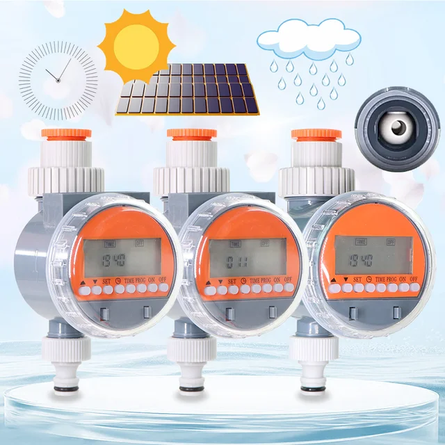 1set Garden LCD Ball Valve Rain Sensor/Solar Timer Automatic Programming Watering Controller Greenhouse Drip Irrigation System 1