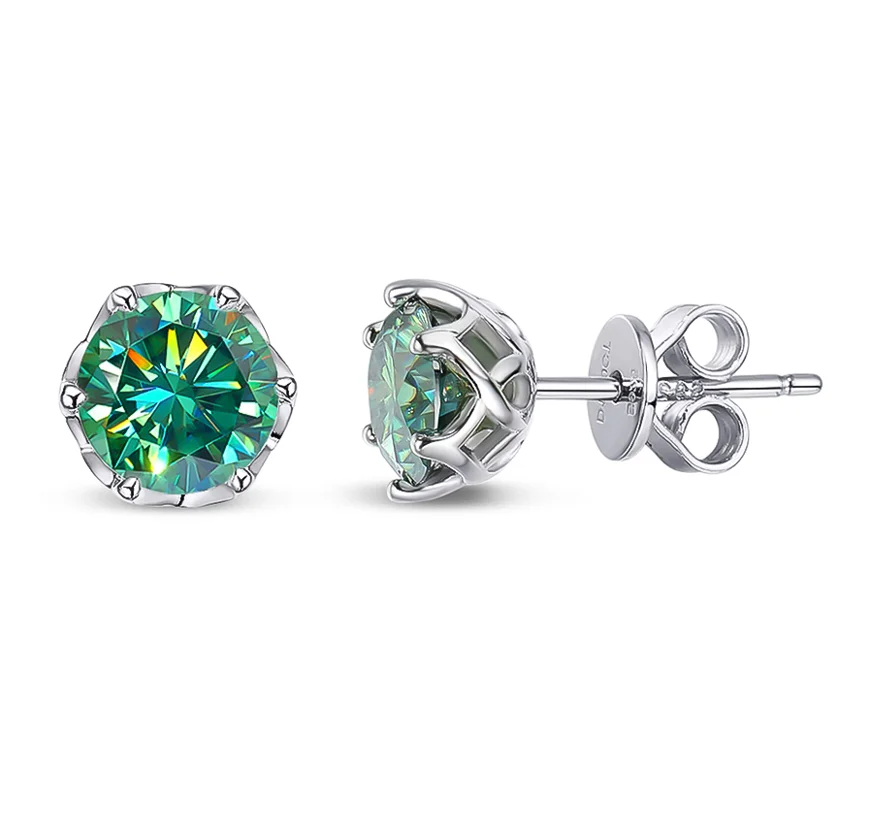 

1 Carat Real Green Moissanite 925 Solitaire Stud Earrings D VVS1 Moissanite-GRA