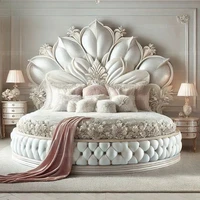 Lits doubles européens modernes pour adultes, lit rond français italien de taille Queen, meubles de luxe de style victorien royal, ensemble complet 1