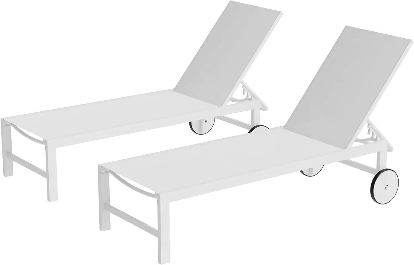 

Shintenchi 2 PCS Outdoor Chaise Lounges Chair with Wheels Aluminum Reclining Patio Lounge Chairs