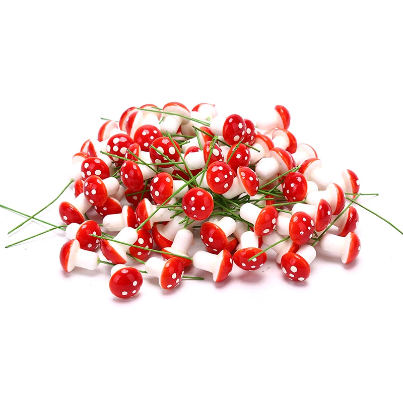 100pcs/lot Colorful Artificial Mini Mushroom model Fairy Garden Plant action Figure Miniature Stakes Craft Decoration