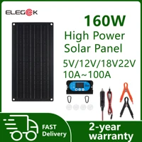 ELEGEEK Panneau Solaire Monocristallin Flexible 16W-160W USB 5V DC 12V avec Contrôleur 60A Type-C pour Téléphone et Batterie 12V Camping 1