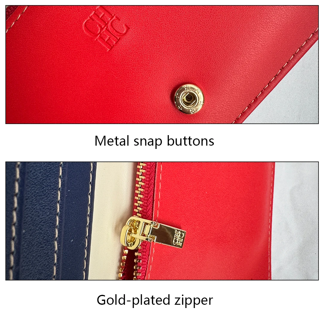 Monogramm-Langbörse mit Goldlogo-Akzent Mehrere Kartenfächer Reißverschluss-Münzfach Druckknopfverschluss Damen-Modeaccessoire – Detail 10