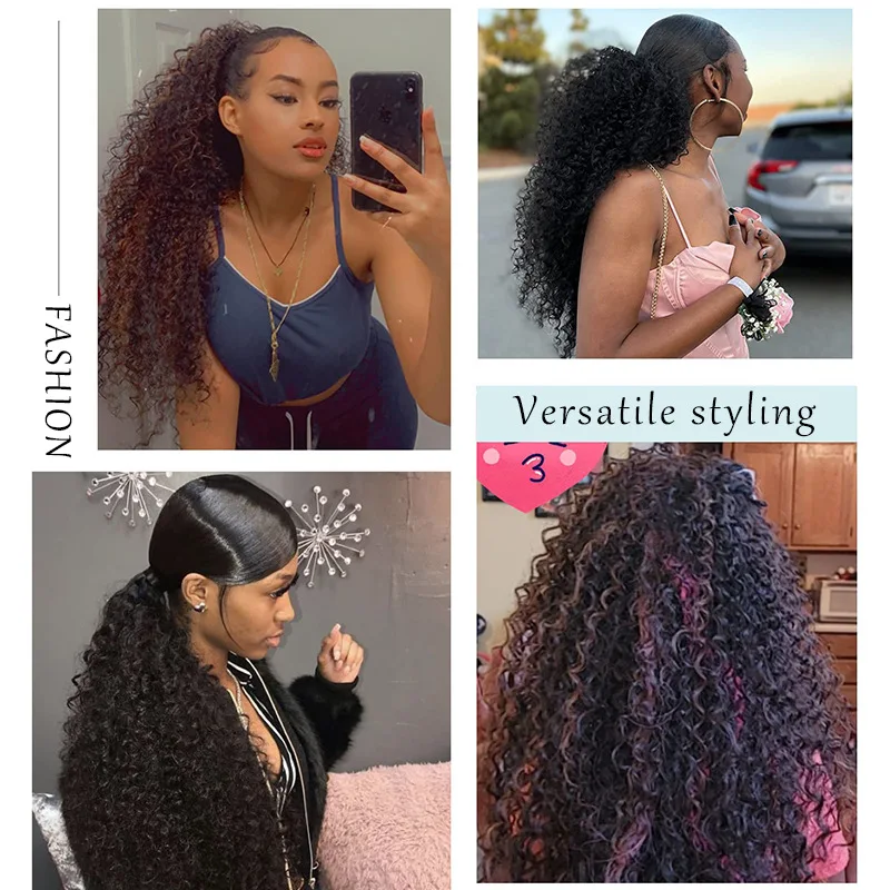 Fluffy curls, small curls, drawstrings, large ponytails, synthetic wigs, long ponytails