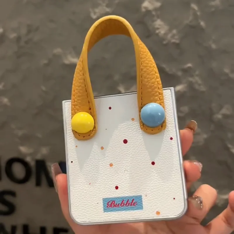 Charming Leather Wave Point Phone Case with Colorful Ball Wrist Strap
