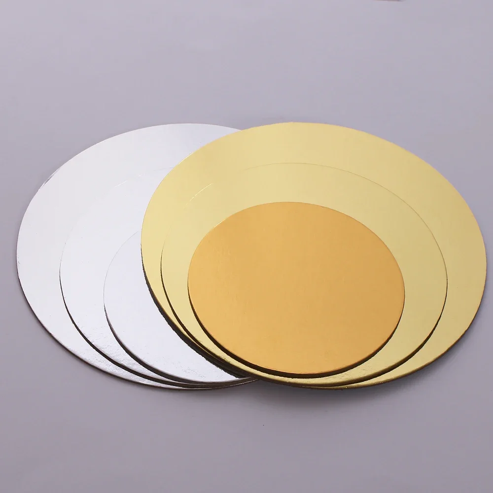 10pcs Silver Gold Cardboard Cake Holders Round Cake Stand Pastry Base Dessert Plate for Tiramisu Moussecake Cheesecake Snack