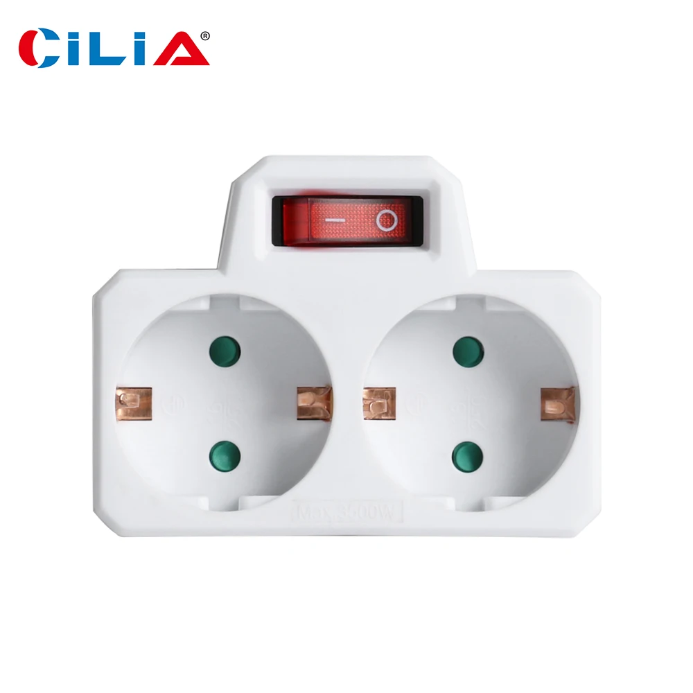 Universal Dual Outlet Power Converter with Switch - Travel-Friendly EU Adapter, 16A 250V