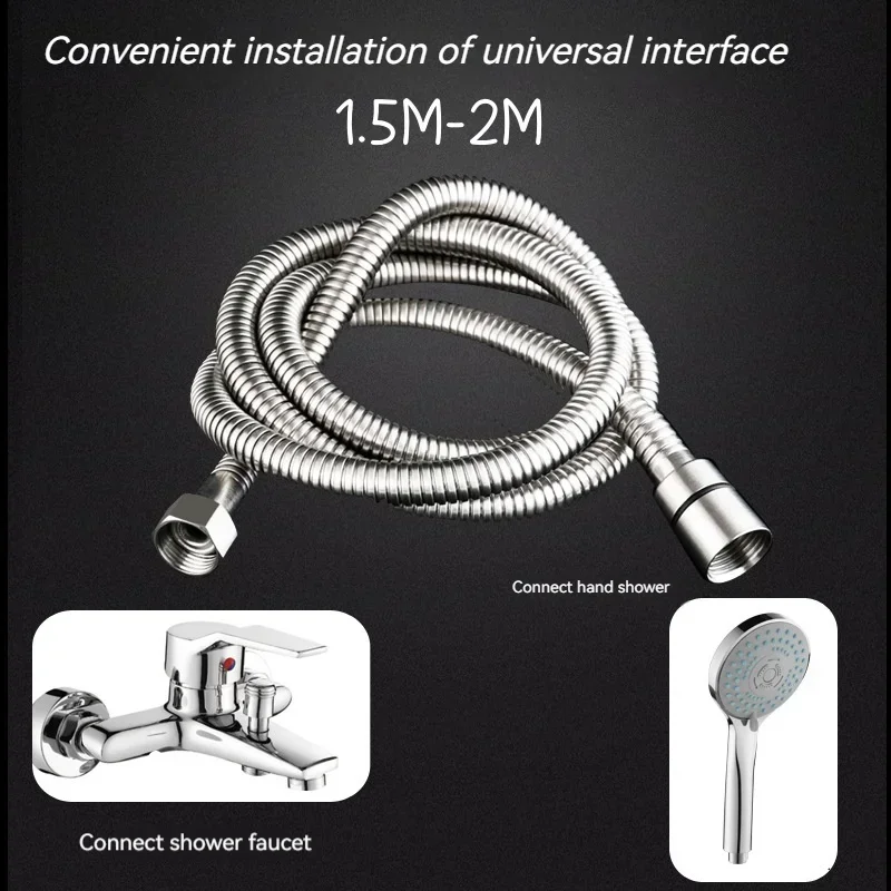 

Shower Hose 1.5m/2m Black/Silver Shower Pipe Universal Handheld Shower Hose Accessories Bathroom Spray Head Hose Replacement Ing