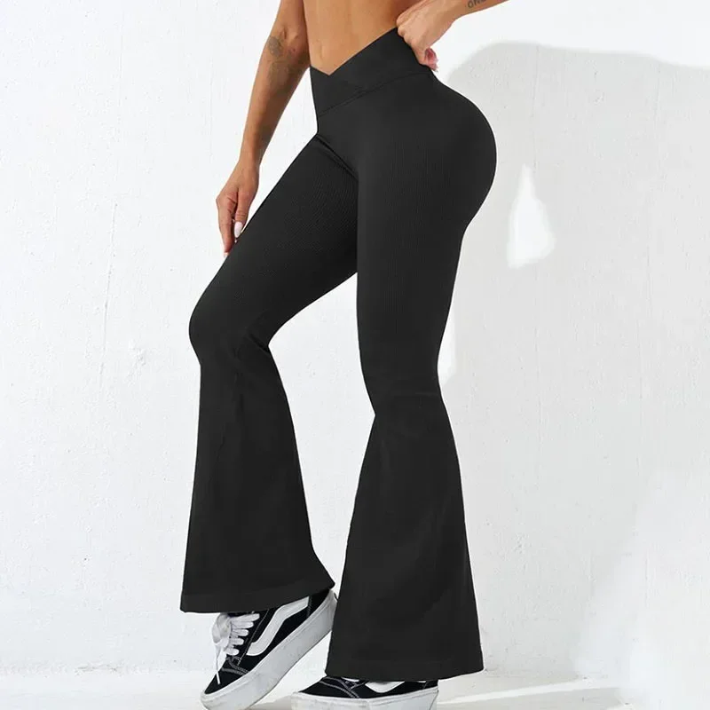 Sexy Slim Flared Pants Cross Waist Legging Women Seamless Gym Running Cycling Knit Yoga Stretch Butt Lift High Waist Pants Best Sellers In Women's Clothing