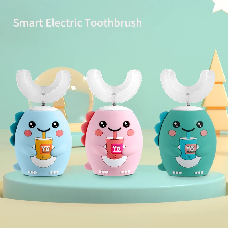 

360° Kids Sonic Electric Toothbrush Silicone U-Shaped Automatic Ultrasonic Teeth Tooth Brush Cartoon Pattern Children Blue Light