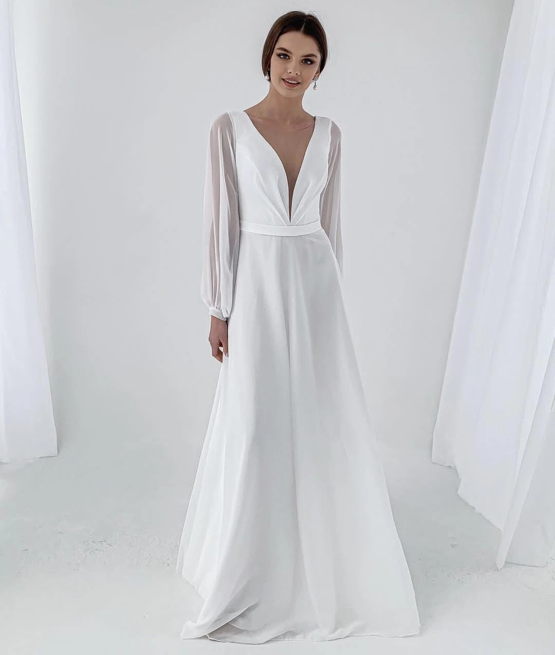 

Wedding Dress 2024 Vestido de Novia A-Line Chiffon Simple Customize To Measures Gorgeous Bridal Gowns Long Sleeves Floor Length