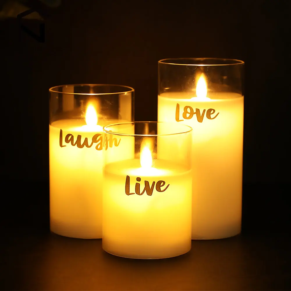3Pcs Flameless Glass Candles Set Wax Battery Candle Pillars Flickering LED Candles for Home Wedding Party Christmas Decoration