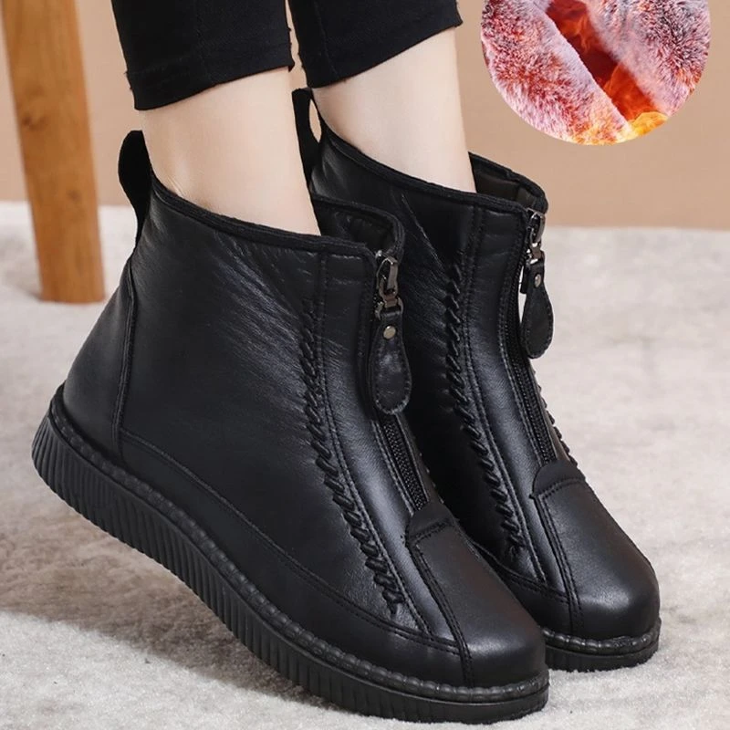 Botines de Invierno para mujer, botas cálidas de fondo plano, cómodas antideslizantes con cierre de cremallera frontal, calzado femenino, 2022| | - AliExpress