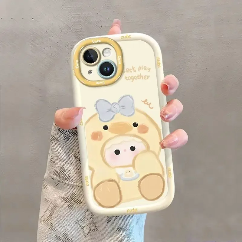 Charming Duck and Cat Flower Design Phone Case