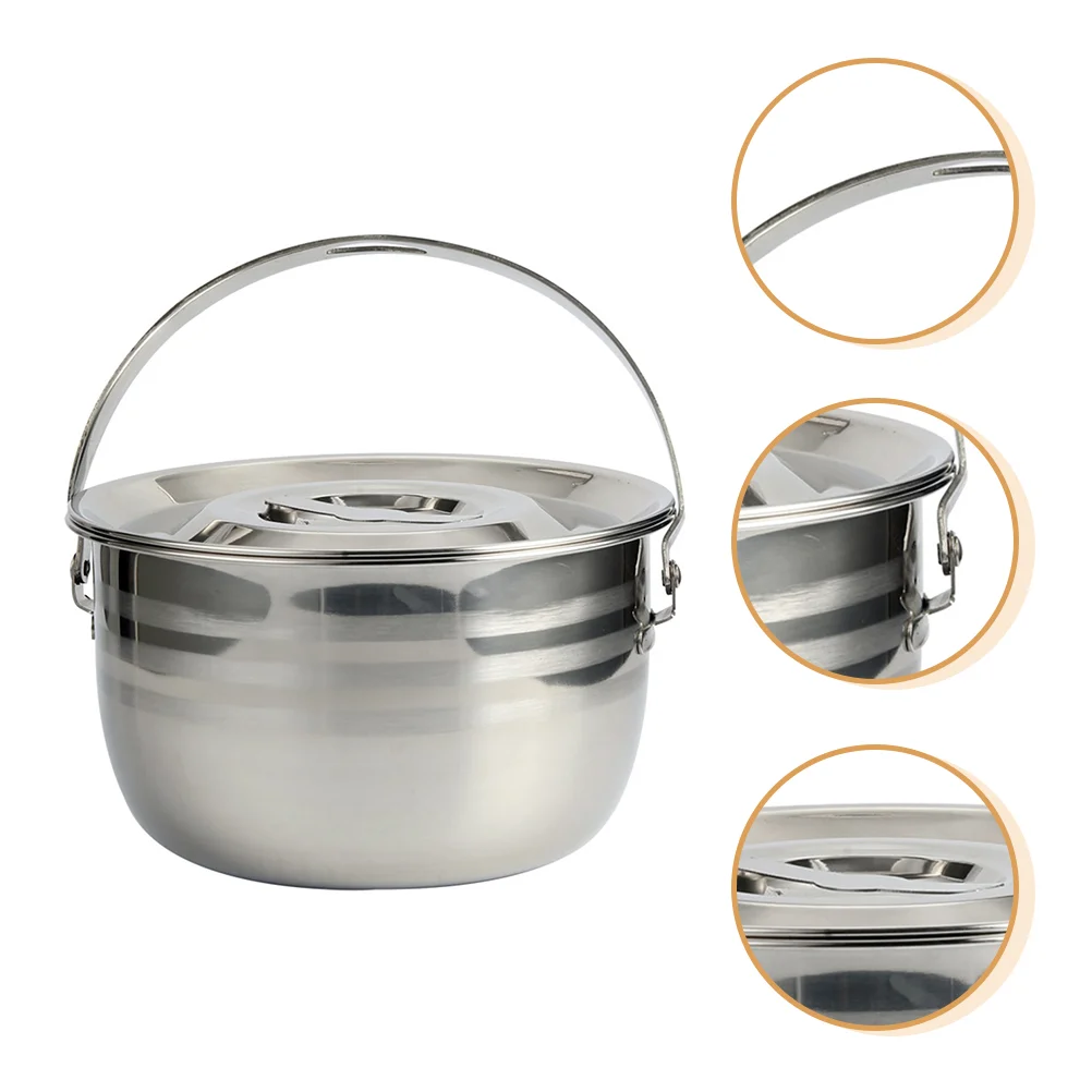Pot Cooking Camping Cookware Stew Stainless Steel Soup Stock Portable