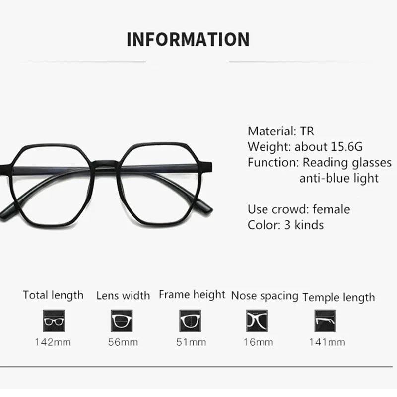 Oversized Ladies Reading Glasses Anti Blue Light Blocking Presbyopia Eyewear Clear Lens Finished Optical Spectacles Eyeglasses 6