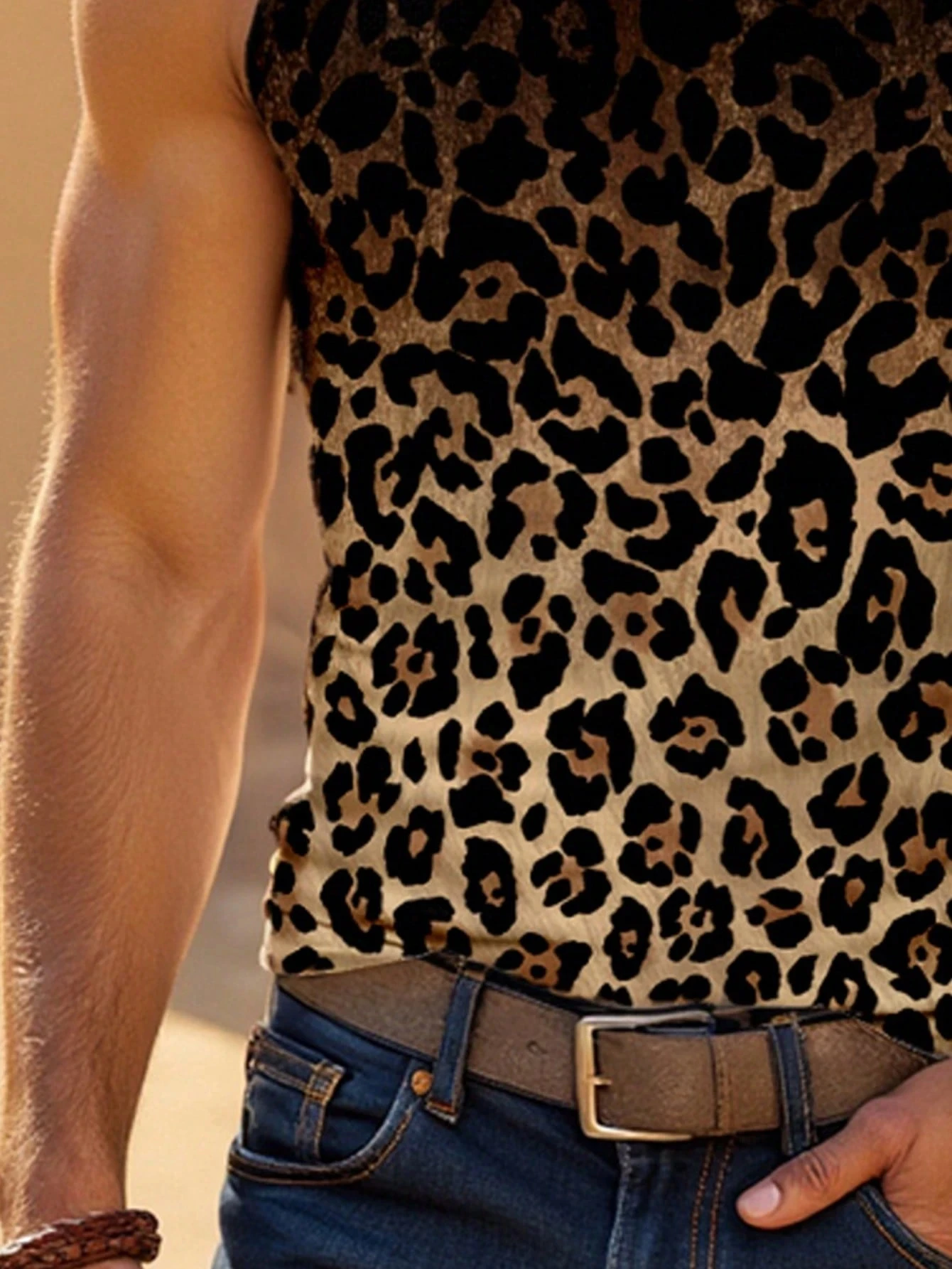 Men's Casual 3D Print Ombre Leopard Print Fitted Sleeveless Tank Top Basketball Jersey Training Adult Children Men Clothing Tee