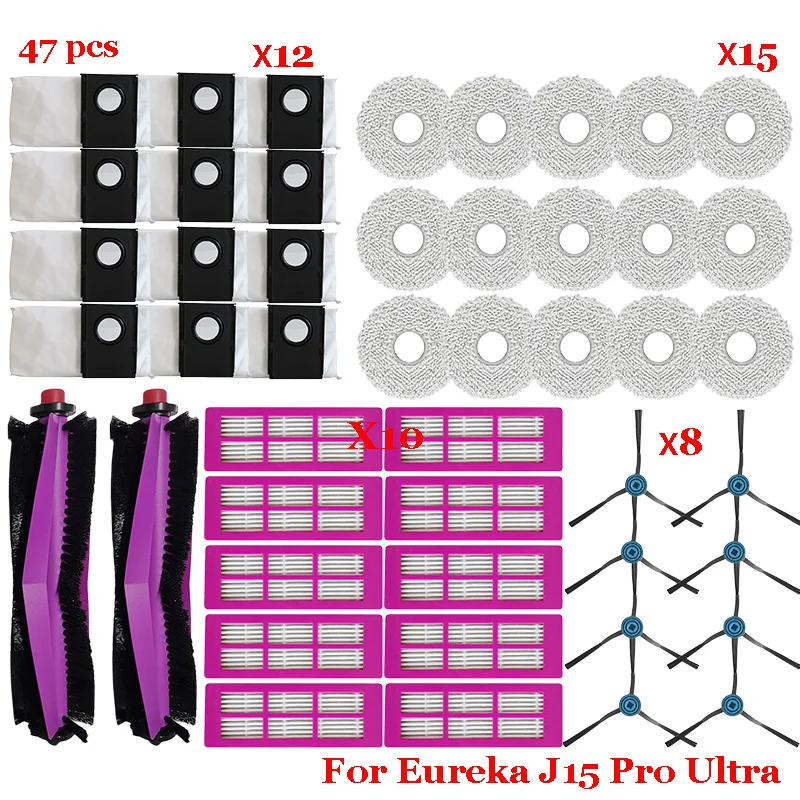 Kit Ricambi Per EUREKA J15 Pro Ultra Robot Aspirapolvere - 1 Spazzola, 4 Filtri, 4 Mop, 4 Spazzole Laterali - Foto 6