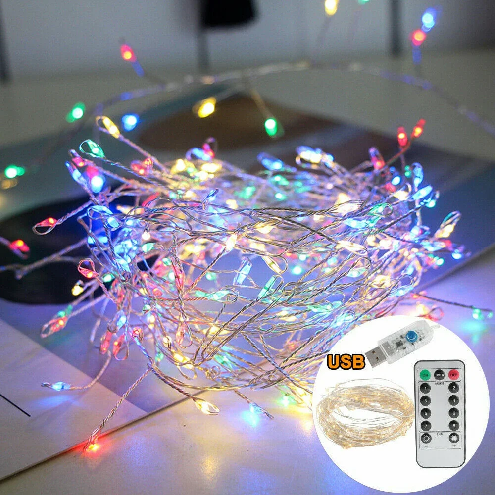 thumbnail image 1 of Guirnalda de luces LED de cobre de 3/5 metros, 100/200 luces LED, guirnalda de luces de hadas con forma de petardo para Navidad, bodas, fiestas, funciona con USB, 1 of 5
