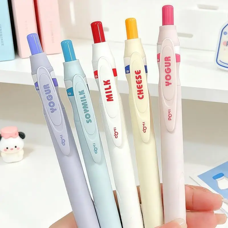 5Pcs 0.5mm 대용량 재미있는 빠른 건조 펜 크리 에이 티브 우유 병 젤 펜 간단하고 귀엽고 세련된 검은 펜