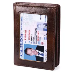 Slim RFID Blocking Genuine Leather Bifold Wallet for Men - Retro Style with ID Window (Coffee)