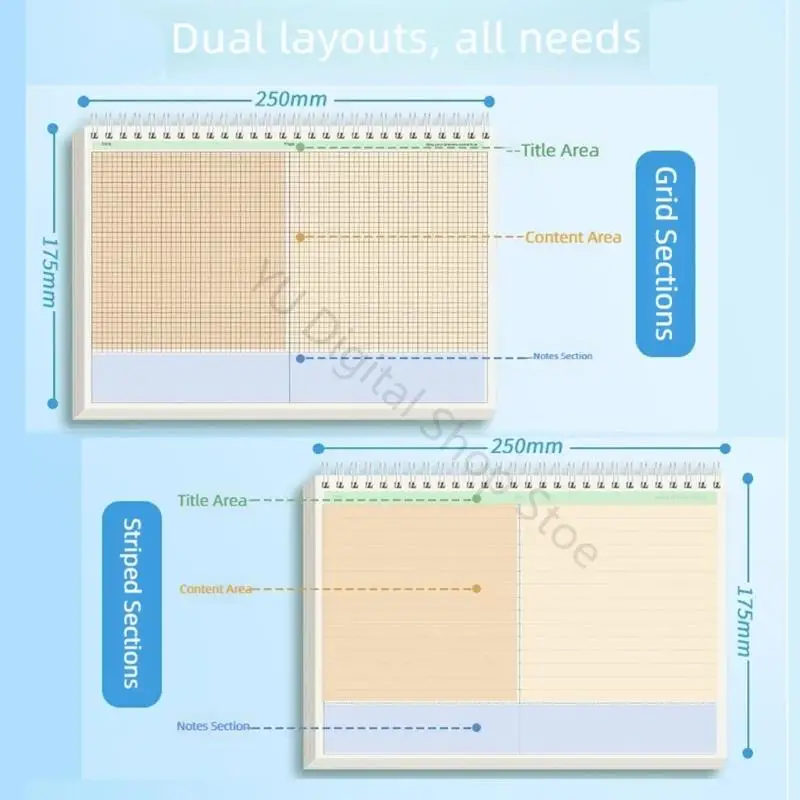 Blocco note 96BA sezionato B5 con rilegatura ribaltabile con 120 pagine per mappe mentali, prendere appunti, - immagine 3