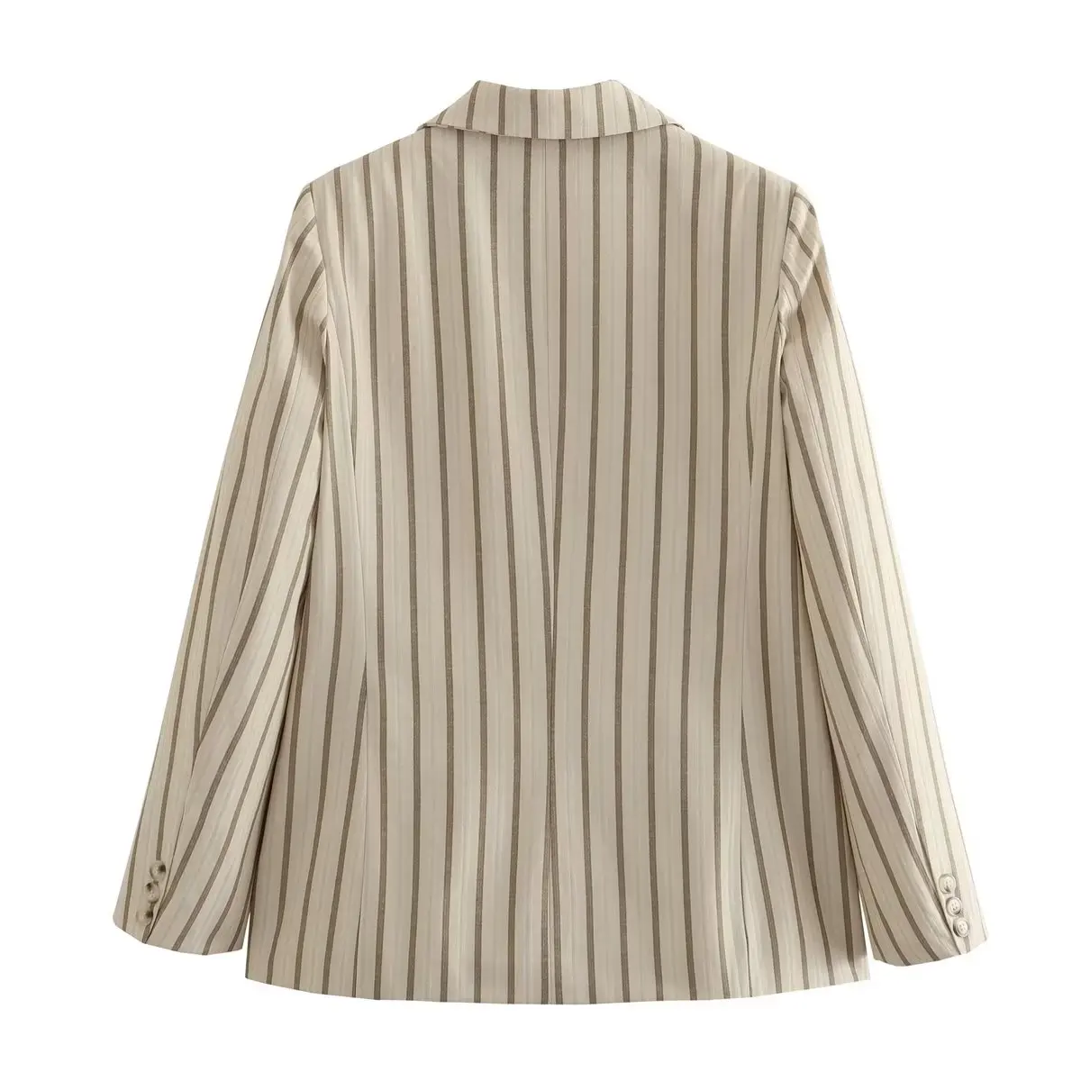 Maxdutti 2023 New Fashion Ladies Retro Suit Jacket Beige Blazers Ins Blogger Striped Casual