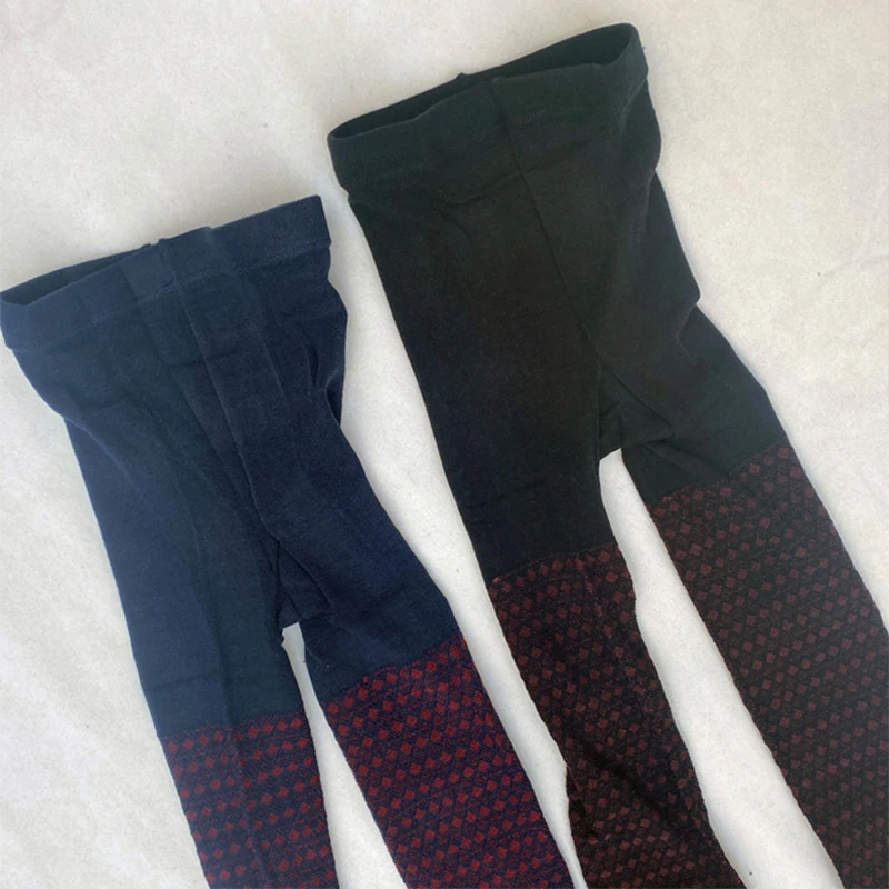 British Style Women Retro Lozenge Pantyhose Thick Wool Blend Soft Elastic Fashion Knit Warm Tights