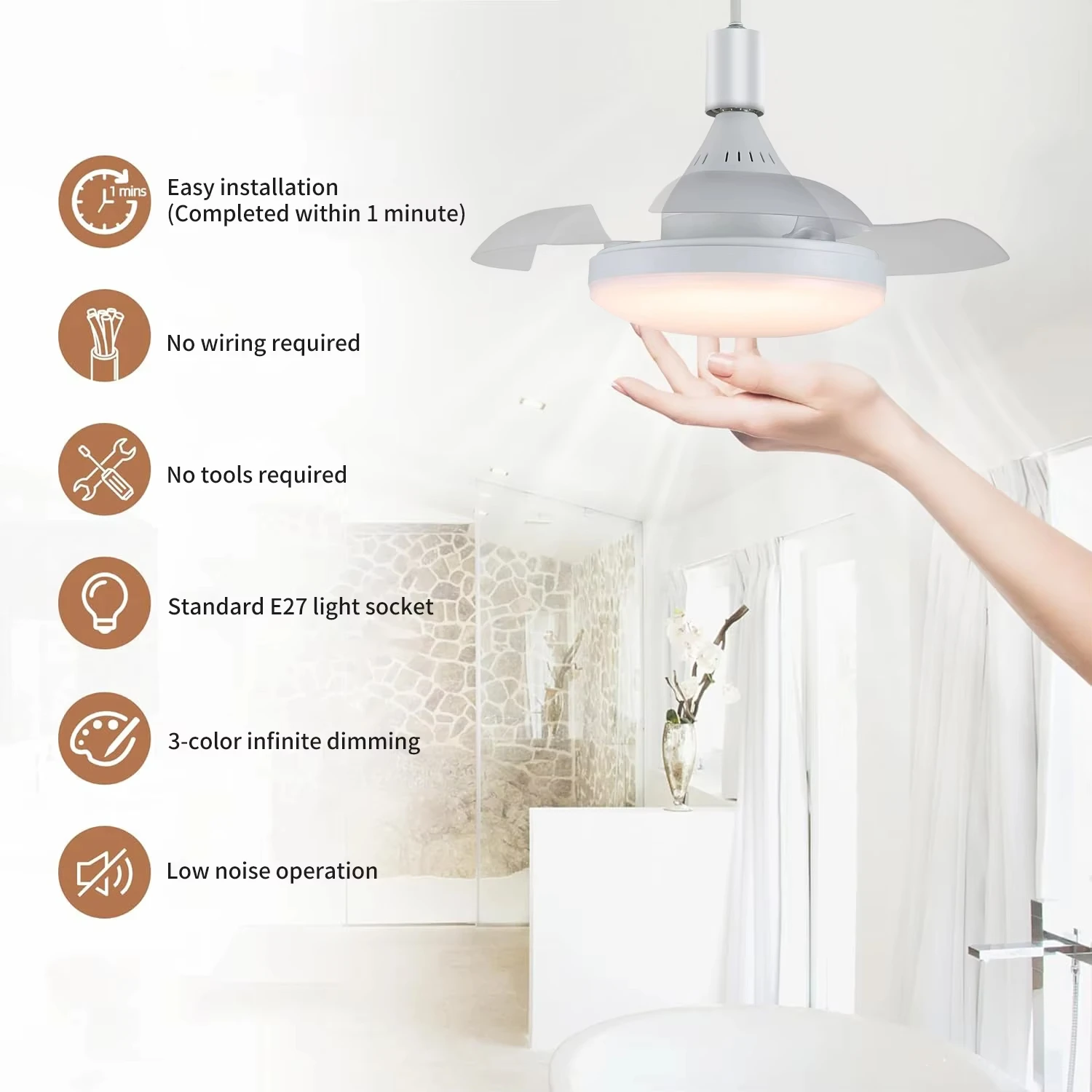 IRALAN LED Ceiling Fan Light Retractable Blades Fans Remote Control Fans  Light Modern and Simple Invisible Fan Bedroom Lighting - AliExpress, image size:1500x1500