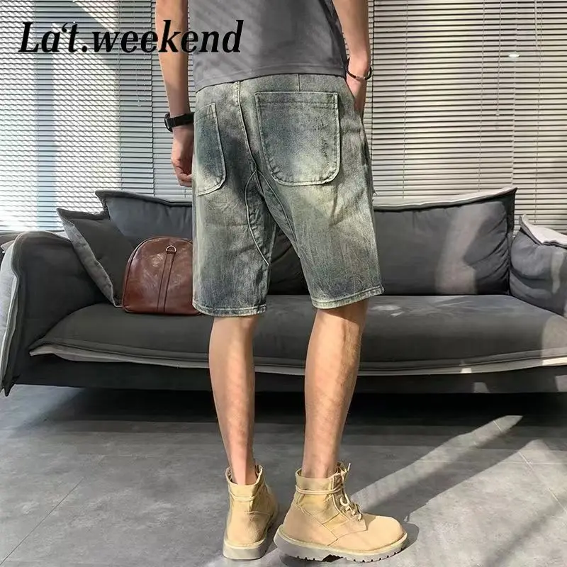 Ripped Denim Shorts Men's Trendy Brand Loose Casual Retro Five-point Pants Summer Mid-size Pants