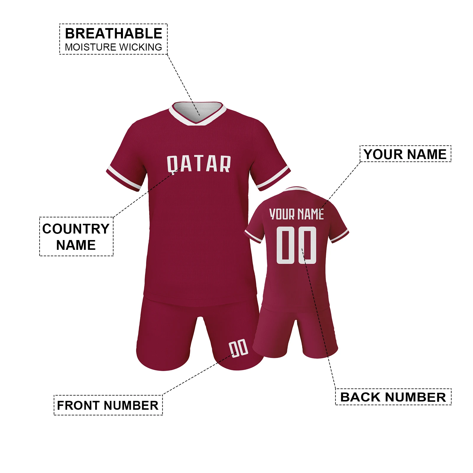 custom kids qatar soccer set personalized printed name number football jersey shorts kit boy girls school team uniform Custom Kids Qatar Soccer Set Personalized Printed Name Number Football Jersey Shorts Kit Boy Girls School Team Uniform 2