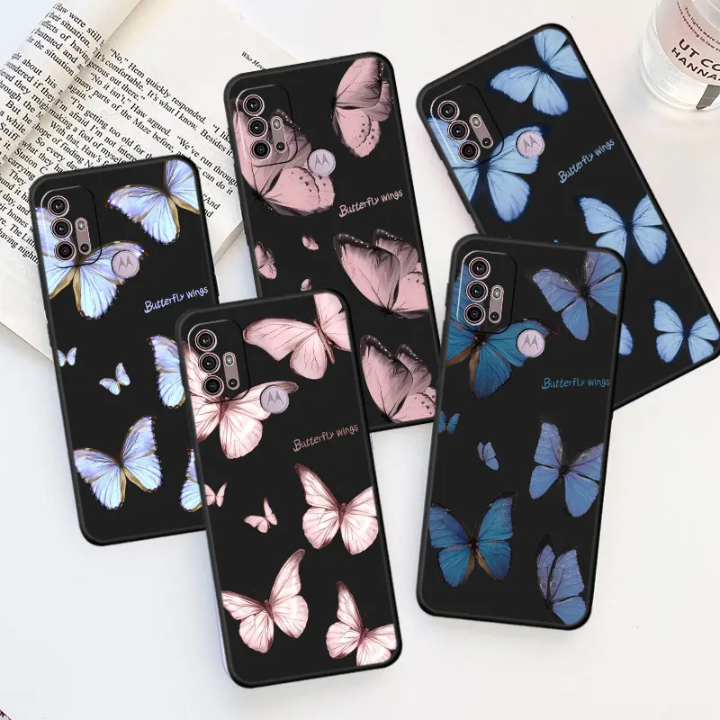 Custodia Per Telefono Posteriore Per Motorola Moto G73 G22 G51 G30 G72 G52 G32 G60 G50 Edge 20Lite 40 Tpu Soft Cover Blue Pinks Flower Butterfly