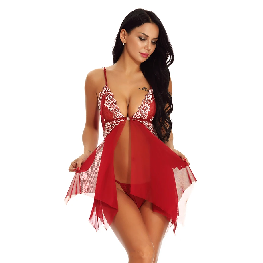 Women Lingerie Set Transparent Backless Robe Satin Silk Lace for Summer Sleepwear