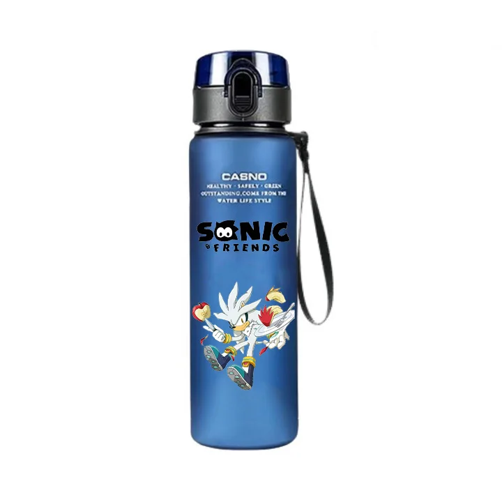 Vaso de agua Sonic The Hedgehog de 560 ml, gran capacidad, portátil, de plástico azul y negro, para ciclismo, deportes, regalo de cumpleaños